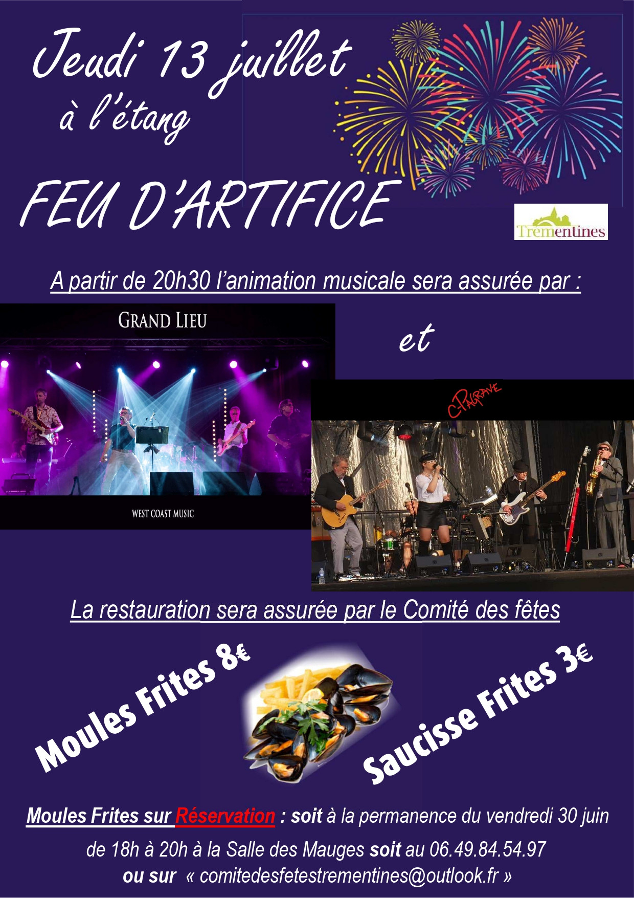 feu d'artifice moules frites trémentines 13 juillet