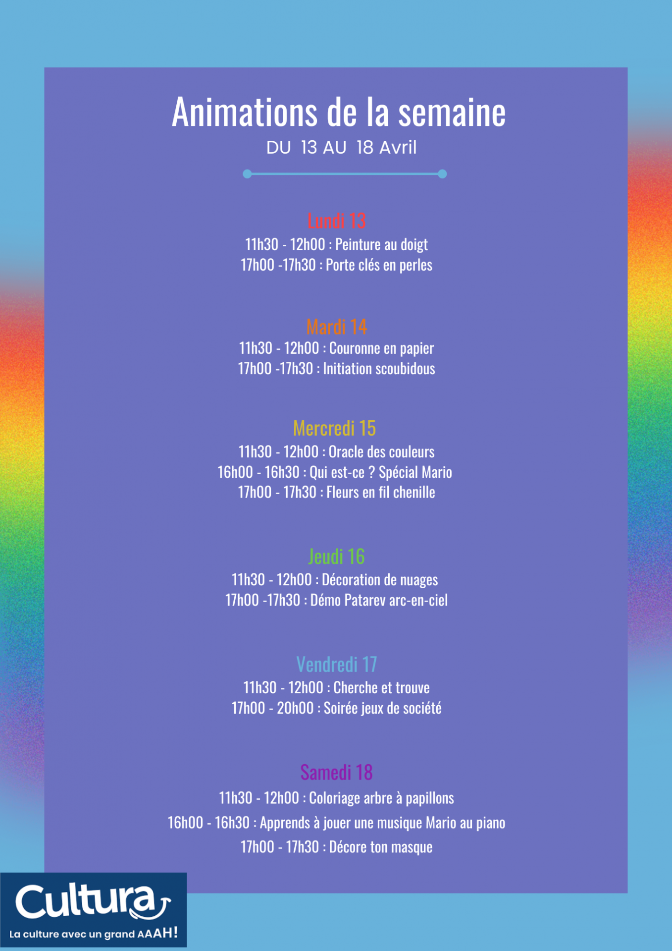 Agenda manifestation Cultura Cholet Animations Couleurs  