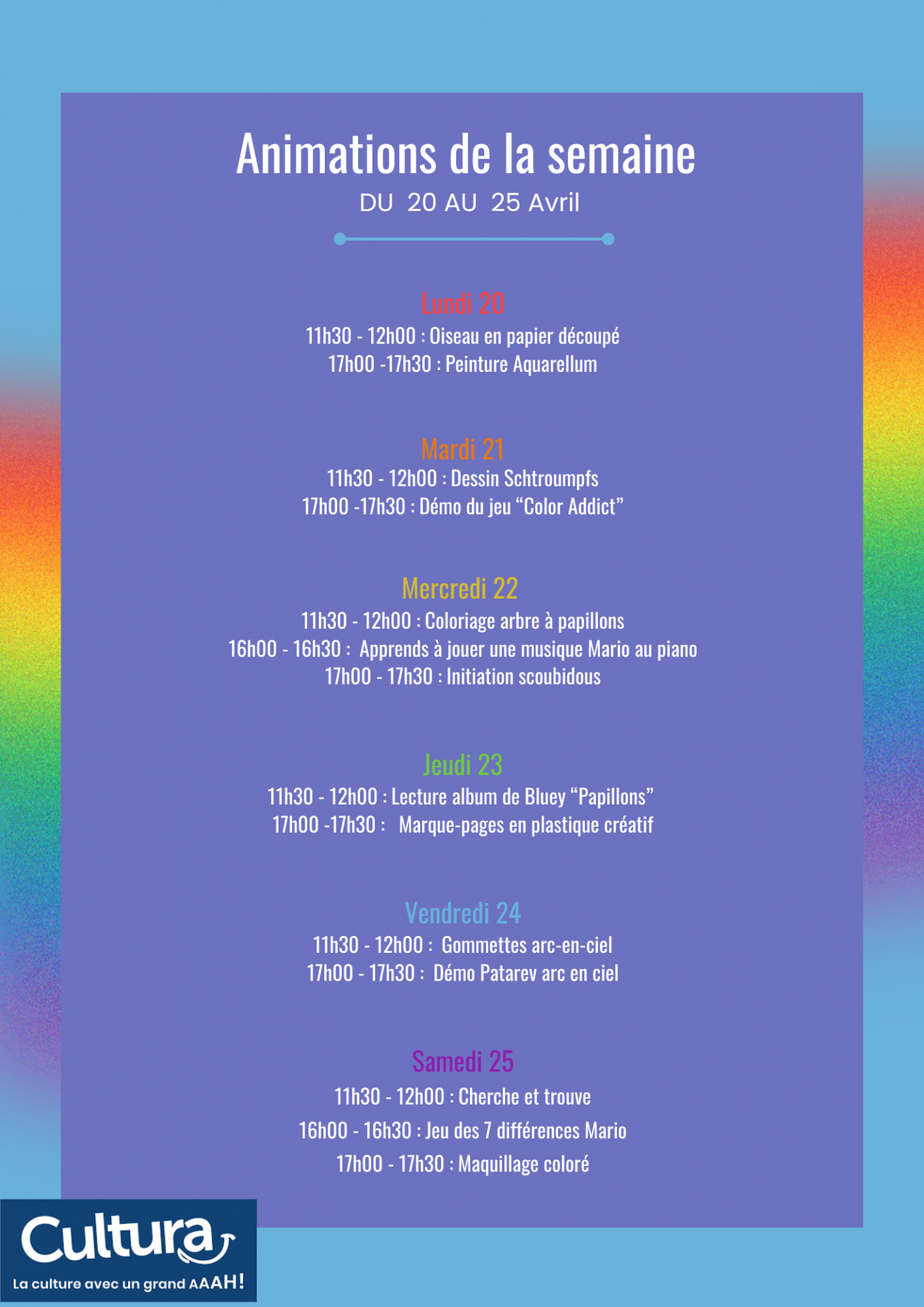 Agenda manifestation Cultura Cholet Animations Couleurs