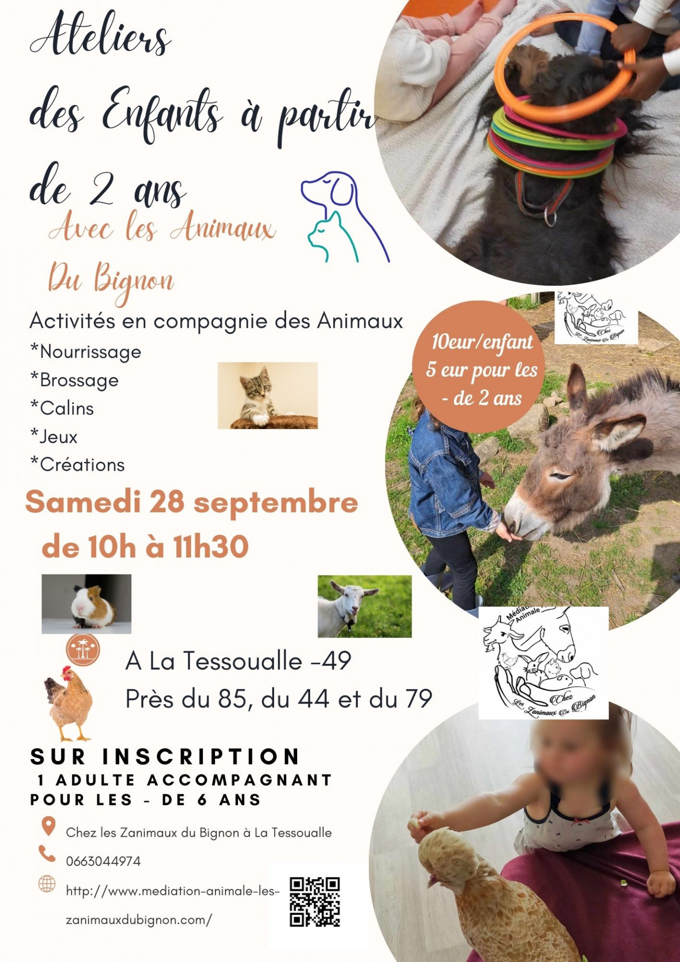 Ateliers des Enfants en compagnie des Animaux chez les Zanimaux du Bignon à La Tessoualle /Cholet sud