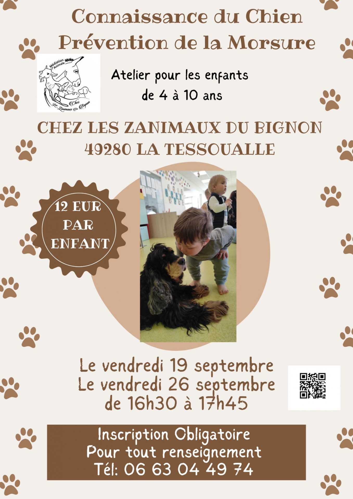 Ateliers pour les enfants sur la Connaissance du Chien et la Prévention Morsure