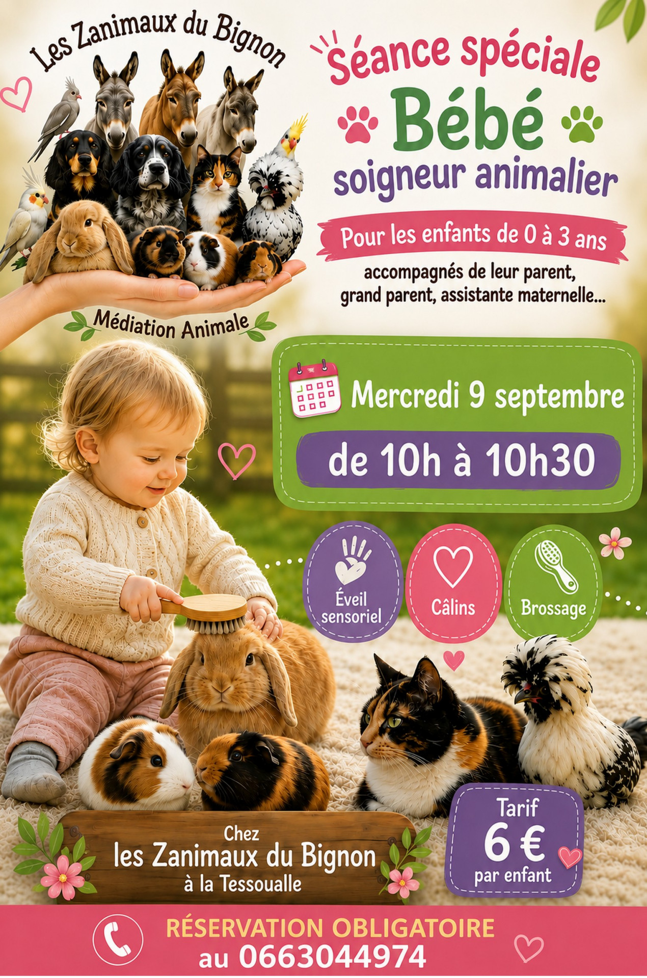 Séance Bébé Soigneur Animalier à la Tessoualle - © Les Z'Animaux du Bignon Animaux Enfans bébés Soin Eveil