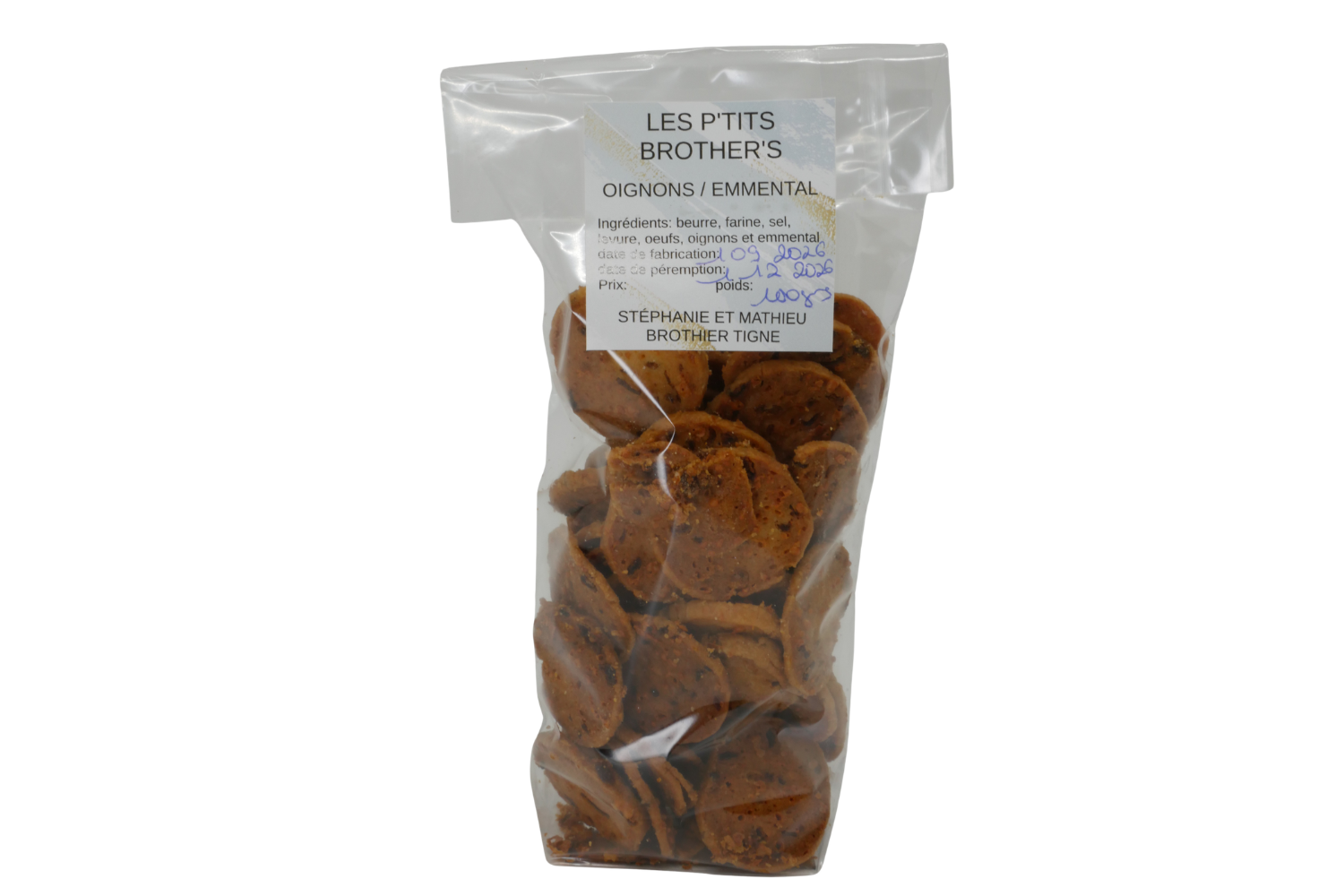Biscuits salés Les P'tits Brothers 100g - Oignon-Emmental