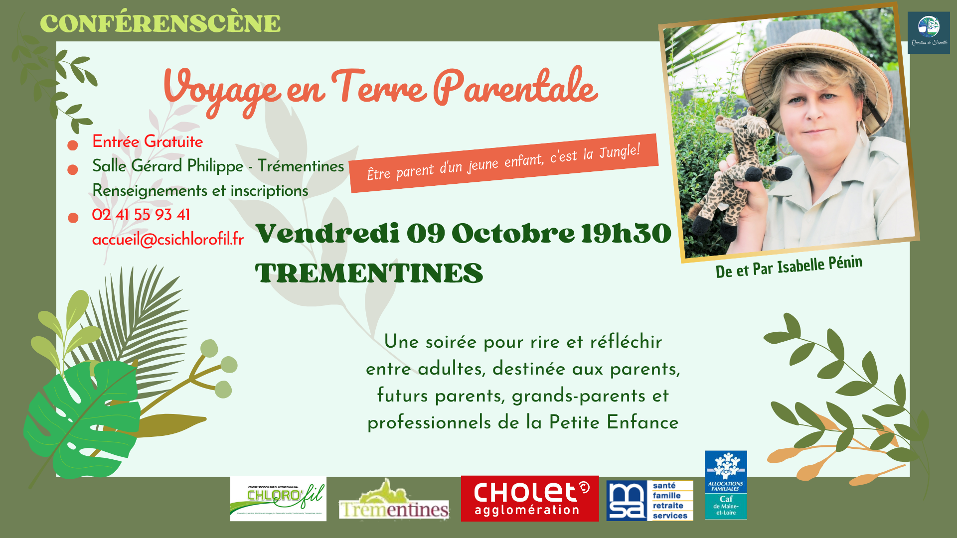 Conférence / Spectacle « Voyage en terre parentale » – Etre parent d’un jeune enfant c’est la Jungle! De et par Isabelle Pénin de la structure Question de Famille