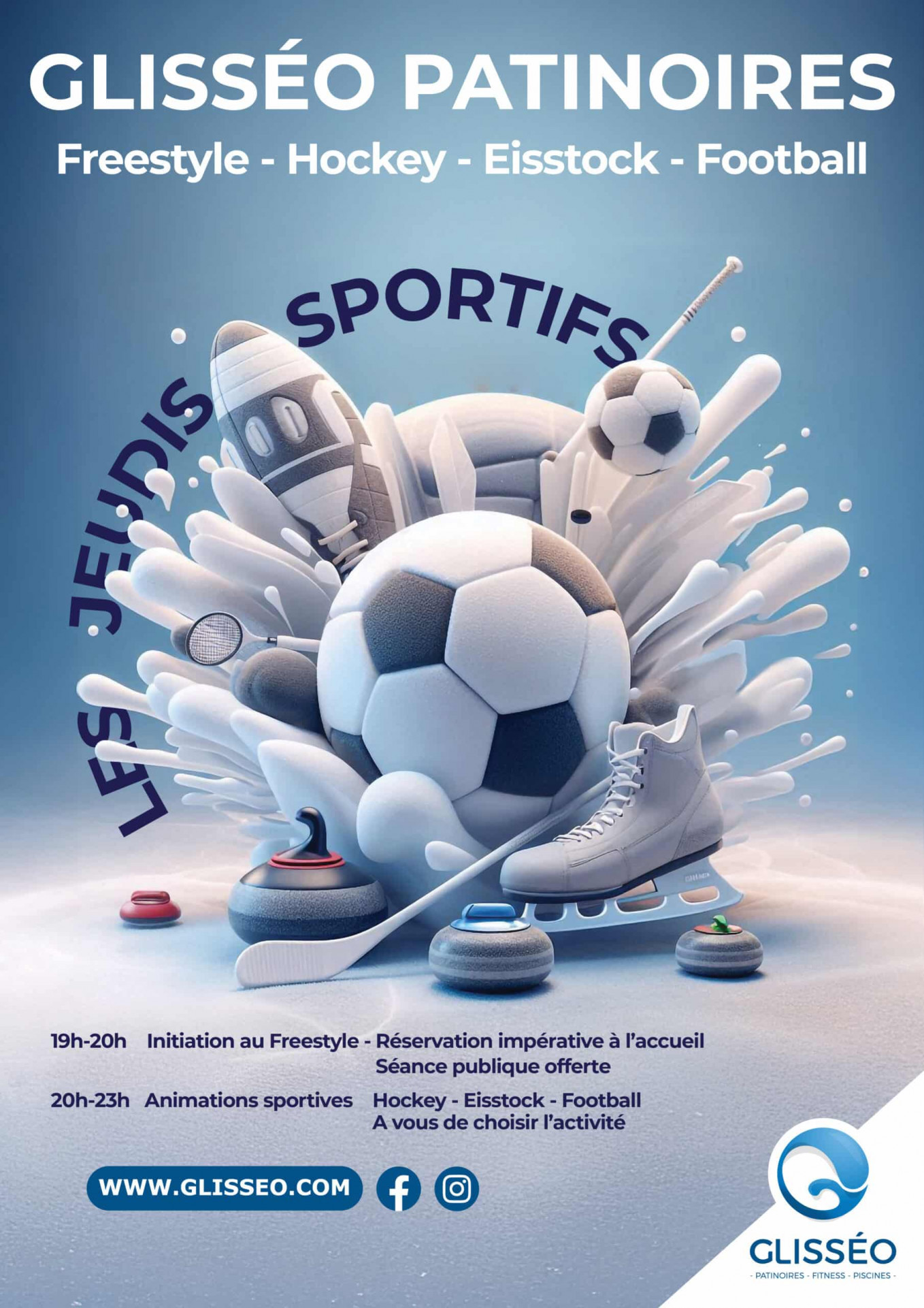 Les défis du Jeudi glisséo patinoires Freestyle hockey eisstock football