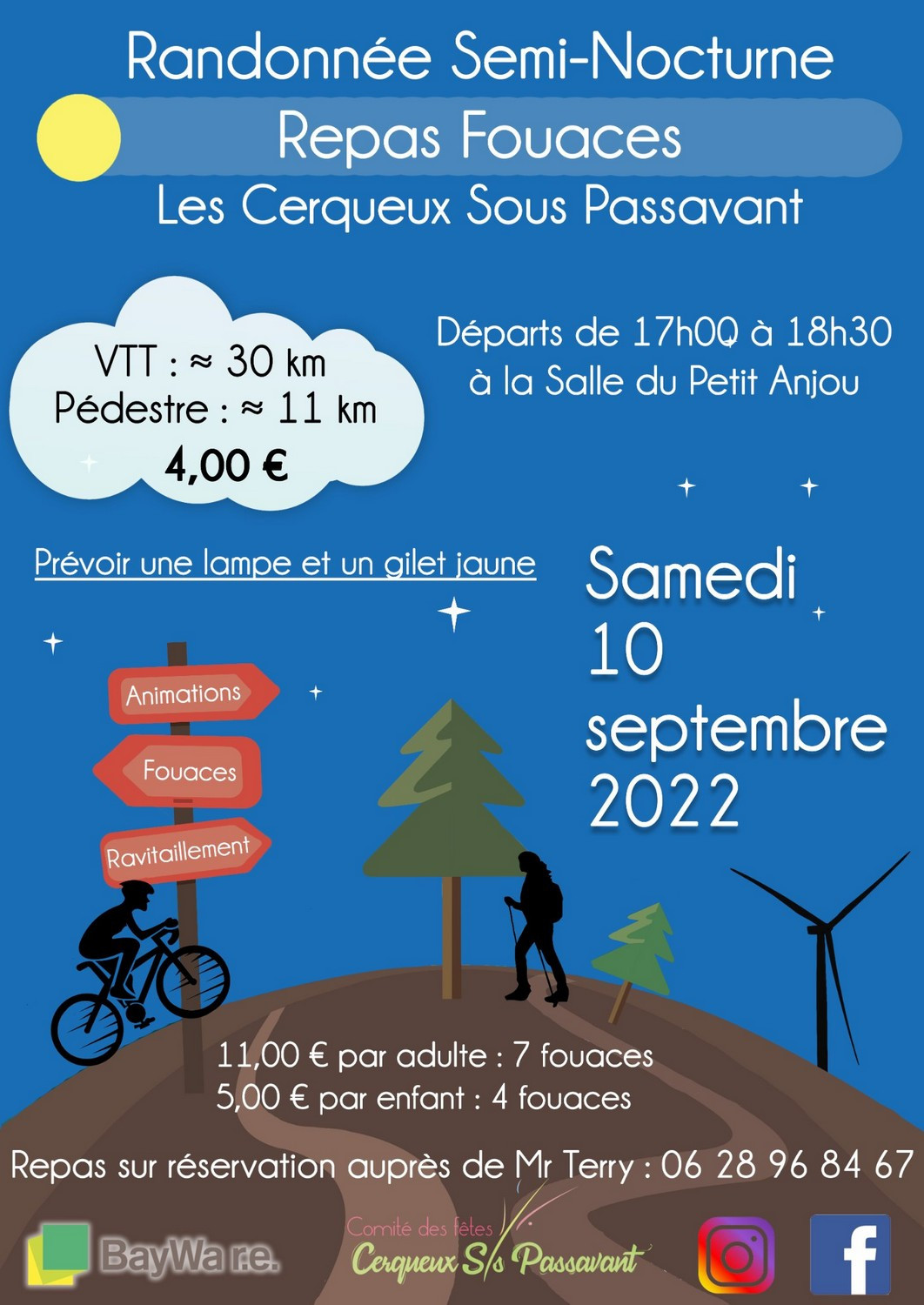 Randonnée pédestre VTT Semi-nocturne Repas Fouées Fouaces Les Cerqueux-sous-Passavant