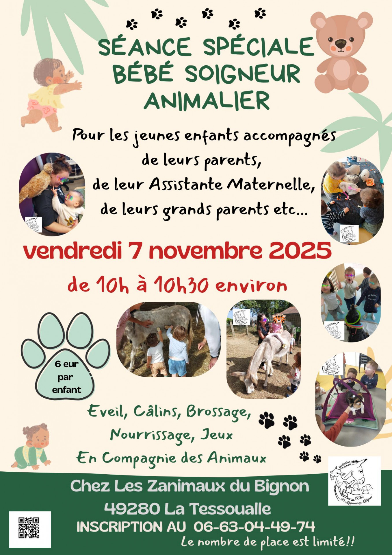 Agenda manifestation La Tessoualle Séance Spéciale Bébé Soigneur animalier Les Zanimaux du Bignon