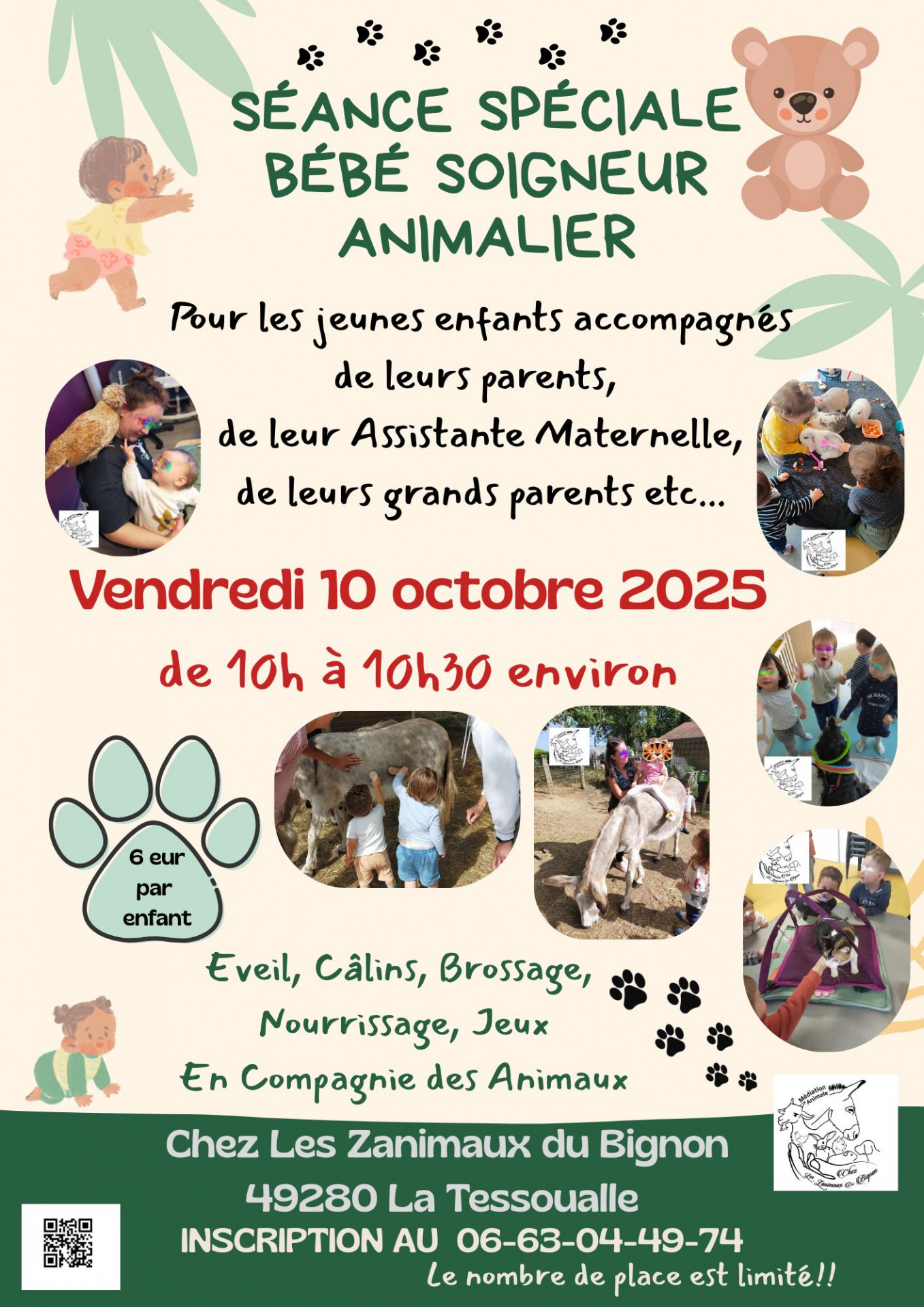 Séance Spéciale Bébé Soigneur Animalier pour les enfants de 0 à 3 ans