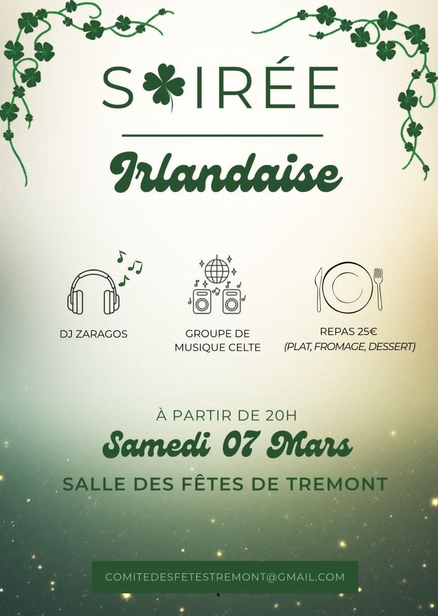 Agenda manifestation Soirée irlandaise Trémont