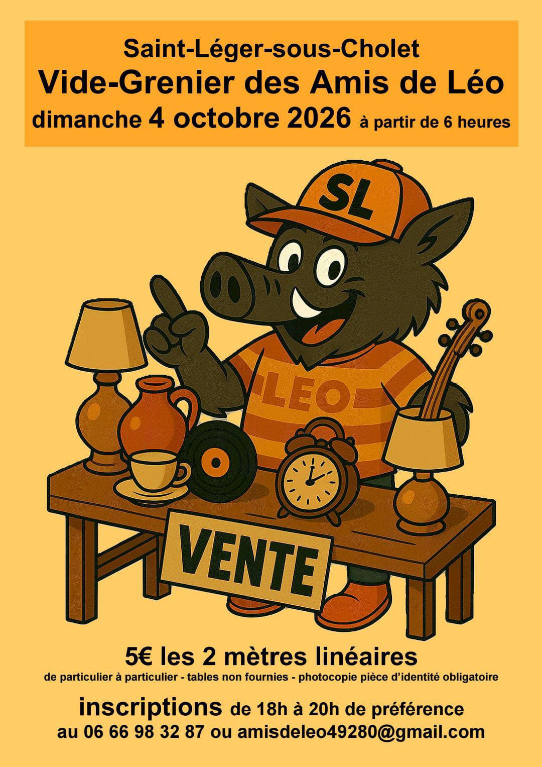 Agenda manifestation brocante Vide-Grenier des Amis de Léo Saint Léger-sous-Cholet
