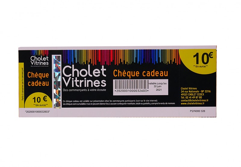 Chèque cadeaux 10€ Cholet Vitrines
