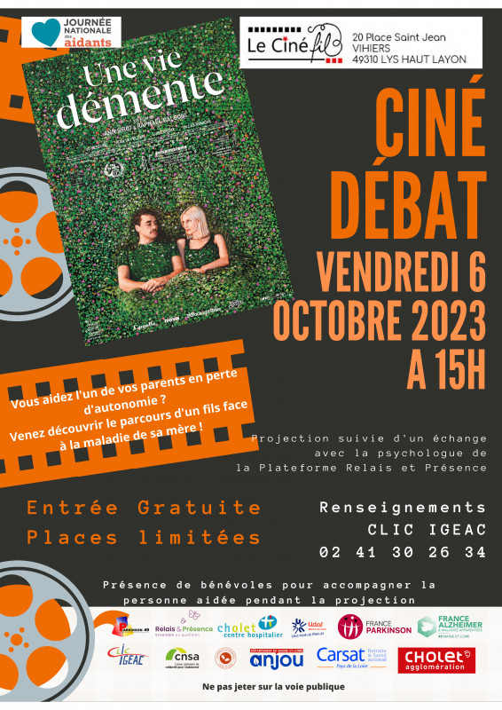 CINE DEBAT au cinéma Le Ciné'fil à Vihiers avec le CLIC Choletais dans le cadre de la JOURNEE NATIONALE DES AIDANTS