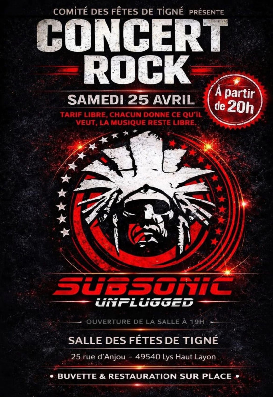 Agenda manifestation concert rock Subsonic à Tigné