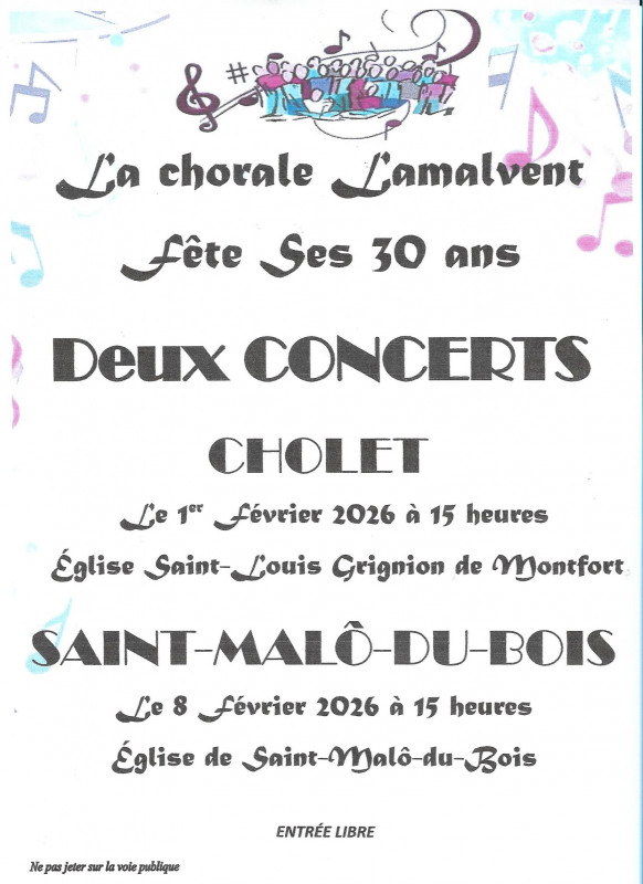 Concert sur CHOLET - © Chorale l'Amalvent Agenda manifestation Concert sur CHOLET chorale l'amalvent