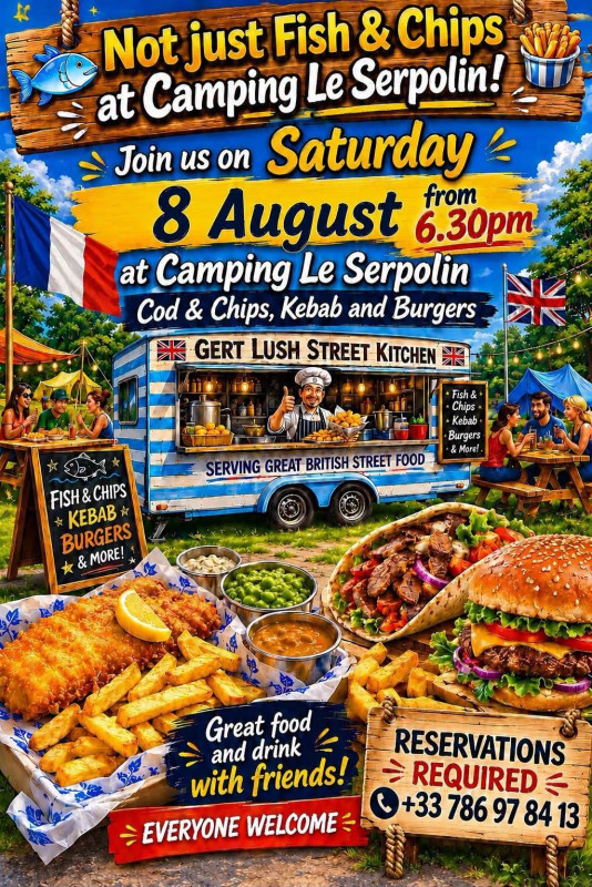 Food-truck Camping Soirée British Burger Fish-and-chips Serpolin