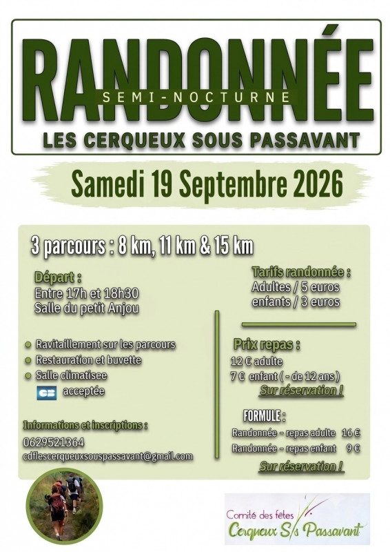 Randonnée semi-nocturne aux Cerqueux-sous-Passavant - © Comité des Fêtes des Cerqueux-sous-Passavant Randonnée pédestre Semi-nocturne Repas Les Cerqueux-sous-Passavant