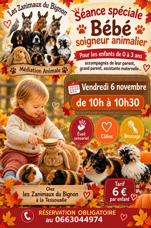 Séance Spéciale Bébé Soigneur Animalier pour les 0/3ans - © Les Zanimaux du Bignon seance-spéciale-bb-soigneur-LATESSOUALLE- 49