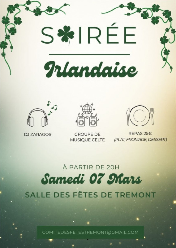 Agenda manifestation Soirée irlandaise Trémont